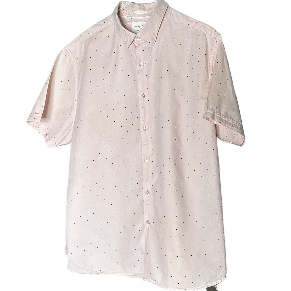 🔴5 for $40 SALE Denim & Flower Slim fit pink& blk polka dot dress shirt sz XL